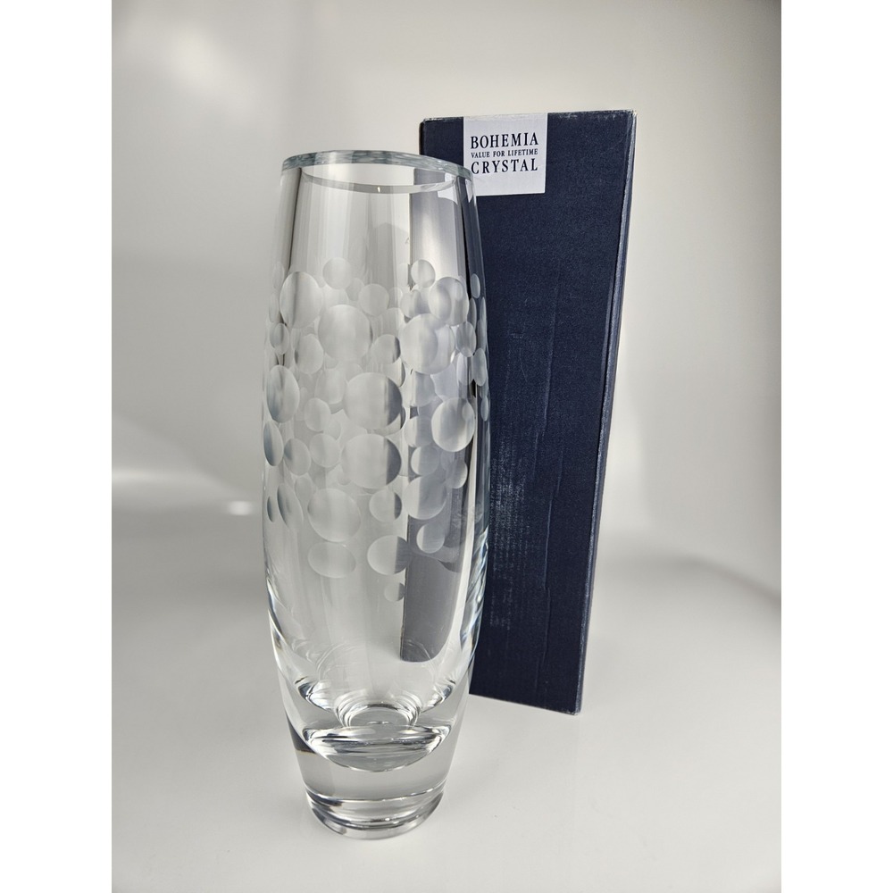Bohemia Crystal Vase Inverted Bubbles Czech‎ Republic Original Box Elegant!